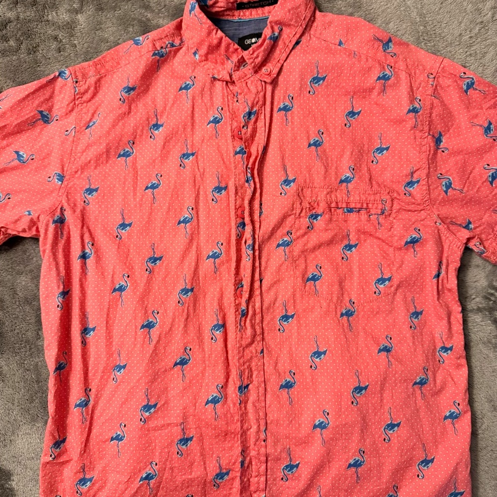 Coral Flamingo Print Casual Shirt